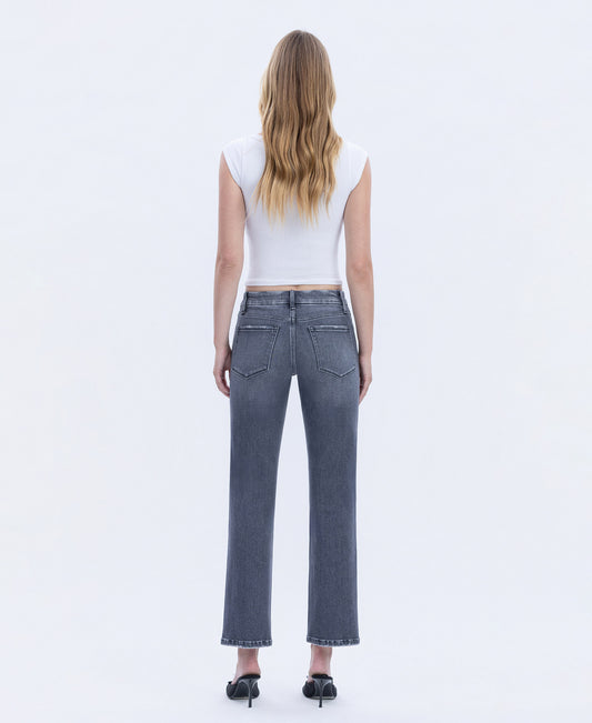 Back product images of Gray - Mid Rise Seamless WB Ankle Straight Jeans