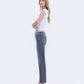 Left side product images of Gray - Mid Rise Seamless WB Ankle Straight Jeans