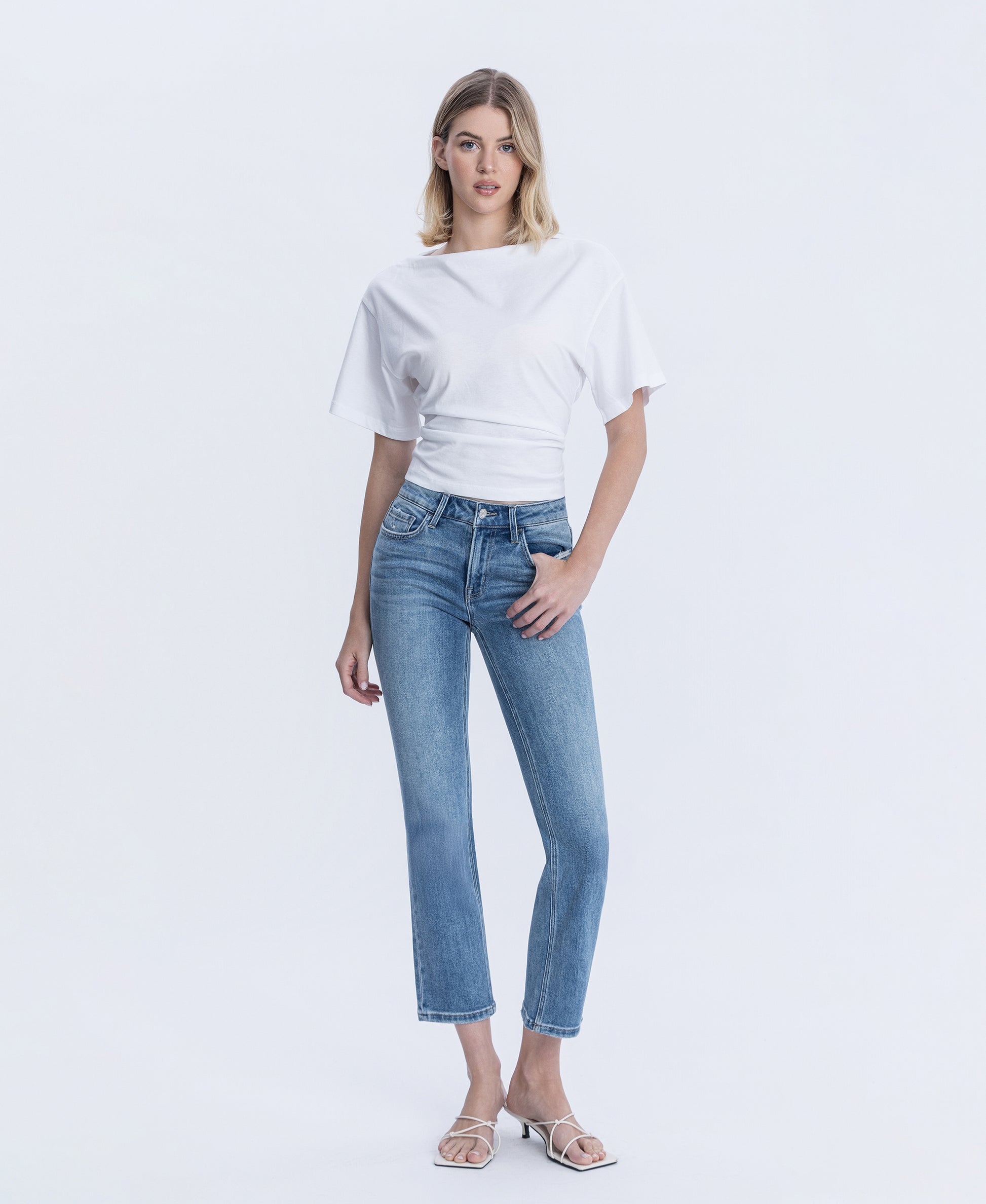 Front product images of Zestful Symphony - Mid Rise Ankle Slim Straight Jeans