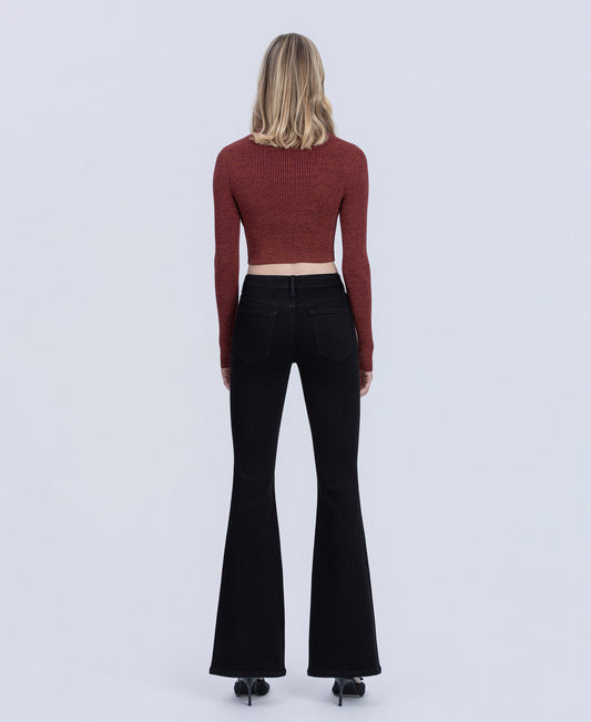 Back product images of Black - Mid Rise Full Length Seamless WB Flare Jeans