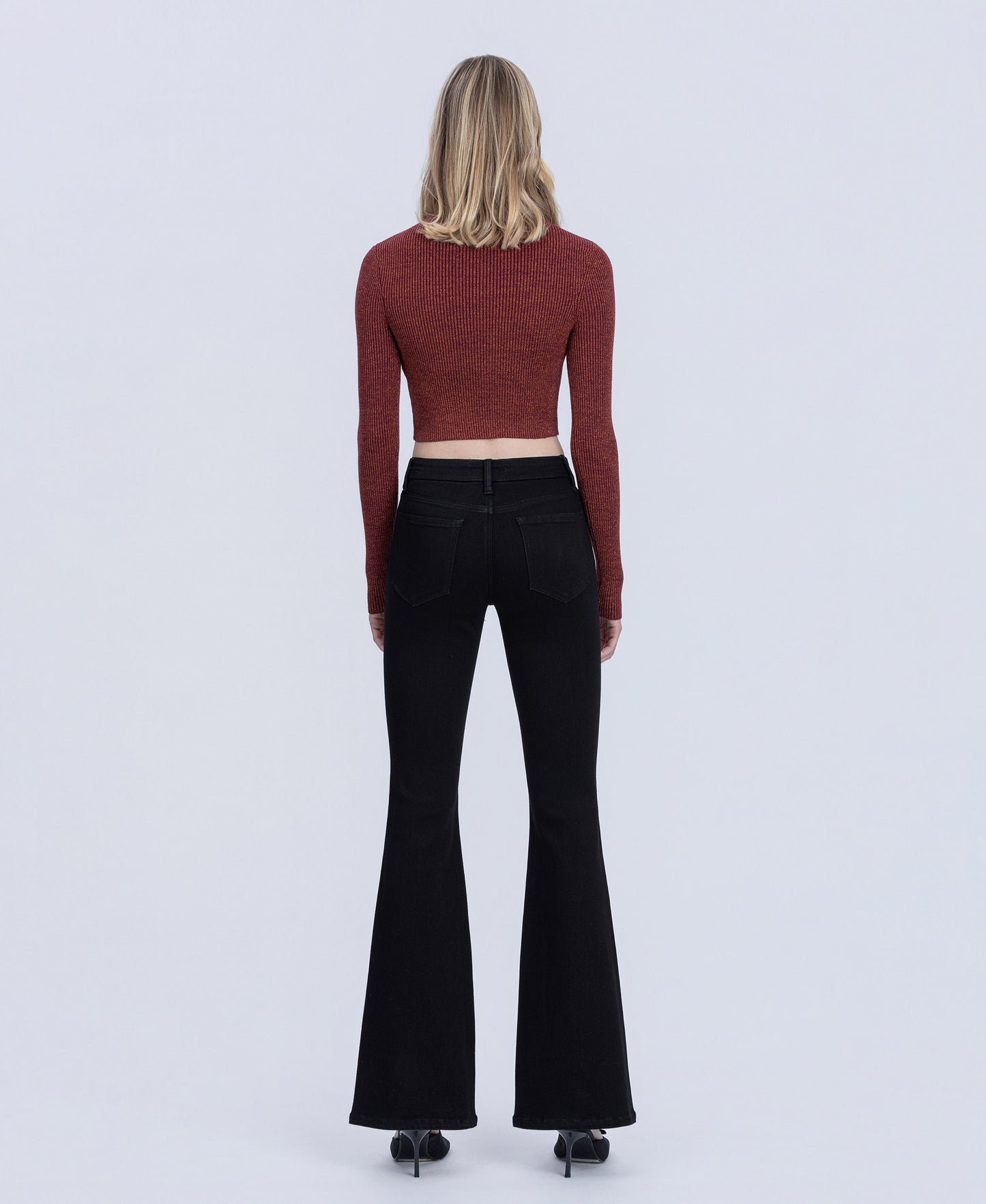 Back product images of Black - Mid Rise Full Length Seamless WB Flare Jeans