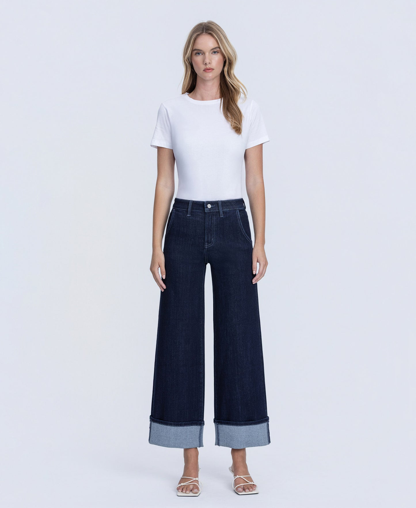 Front product images of Revenue - High Rise Cuffed Ankle Wide Leg Jeans