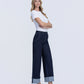 Right 45 degrees product image of Revenue - High Rise Cuffed Ankle Wide Leg Jeans