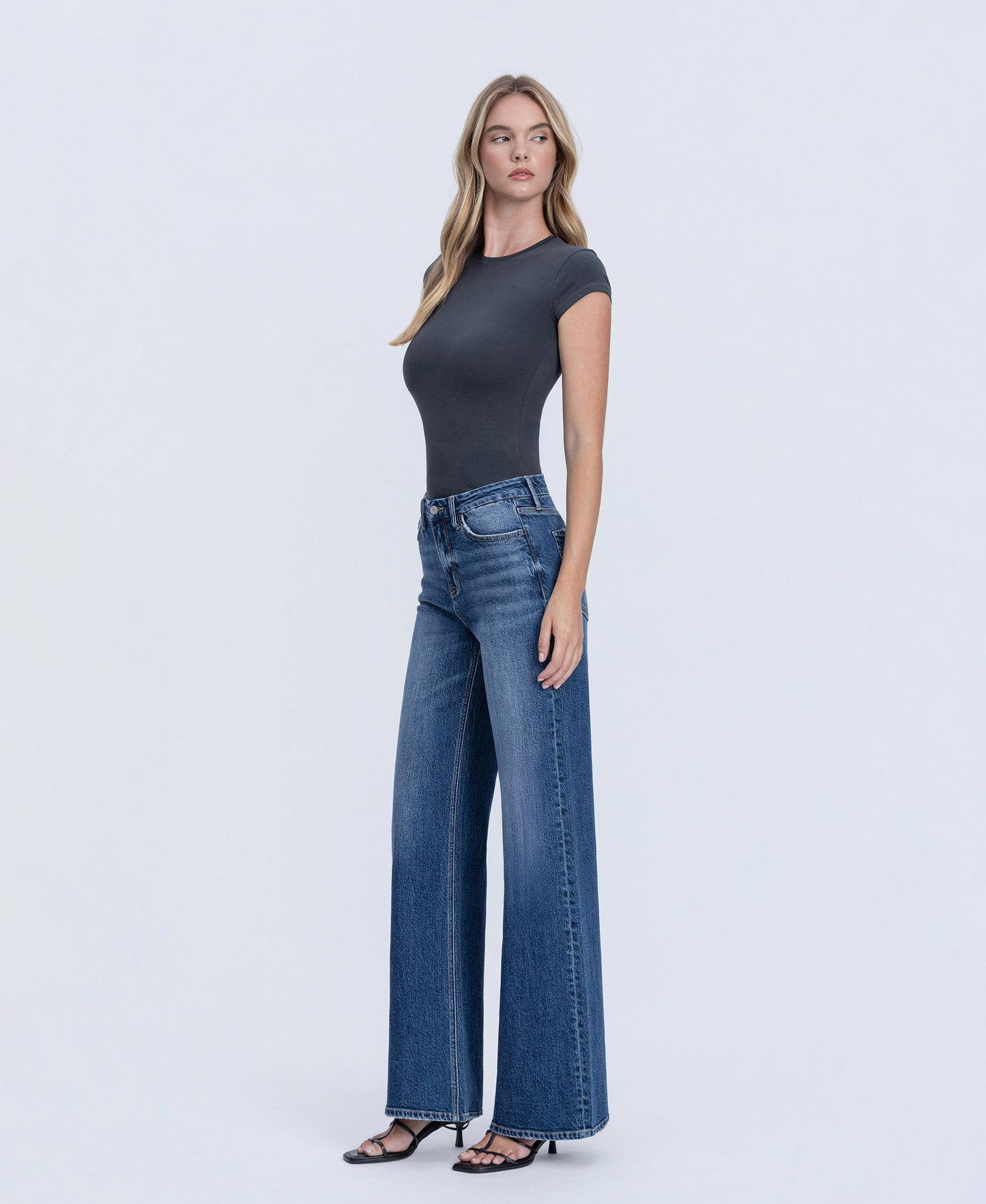Left 45 degrees product image of Nicest - High Rise Seamless Waistband Wide Leg Jeans