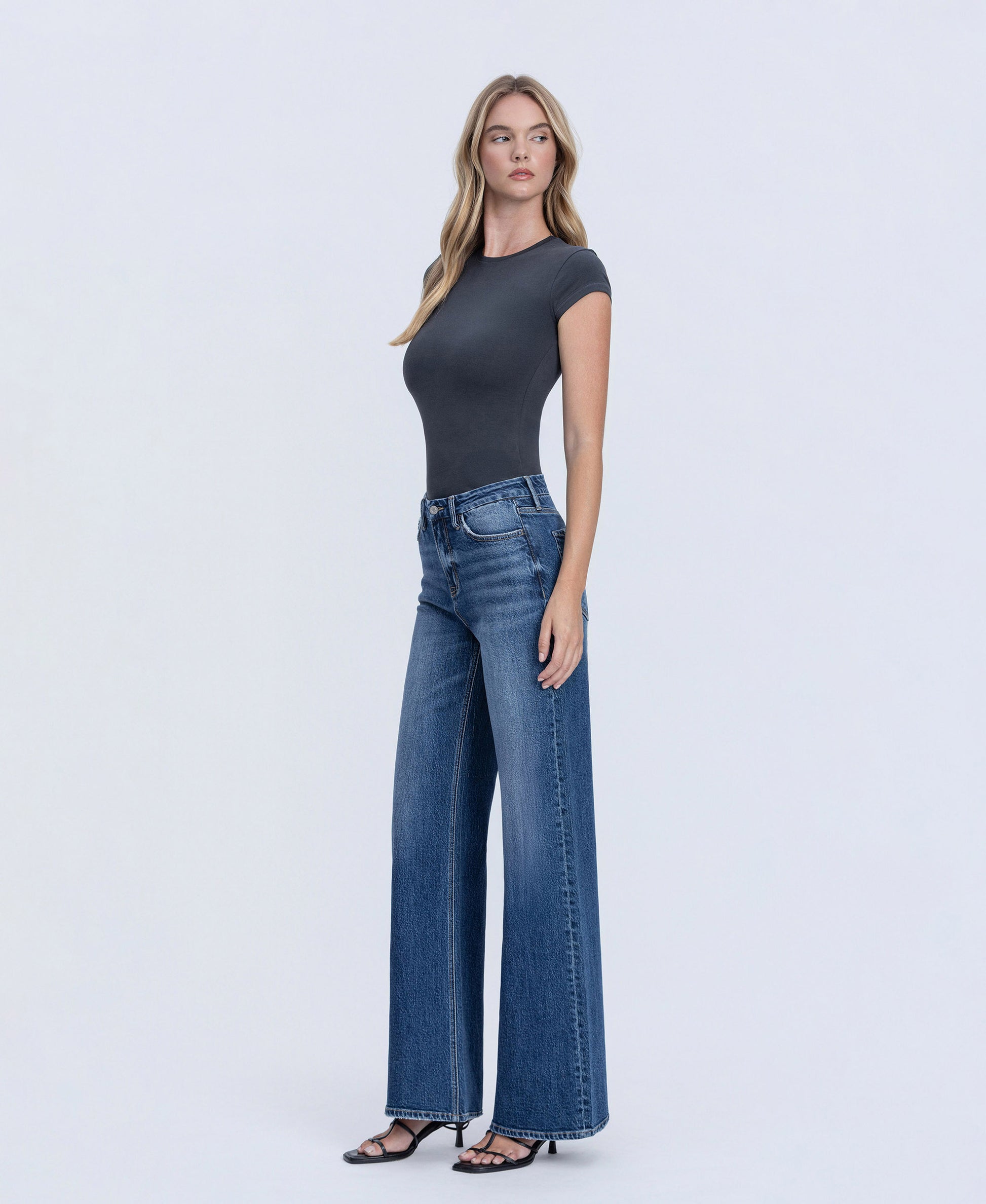 Left 45 degrees product image of Nicest - High Rise Seamless Waistband Wide Leg Jeans