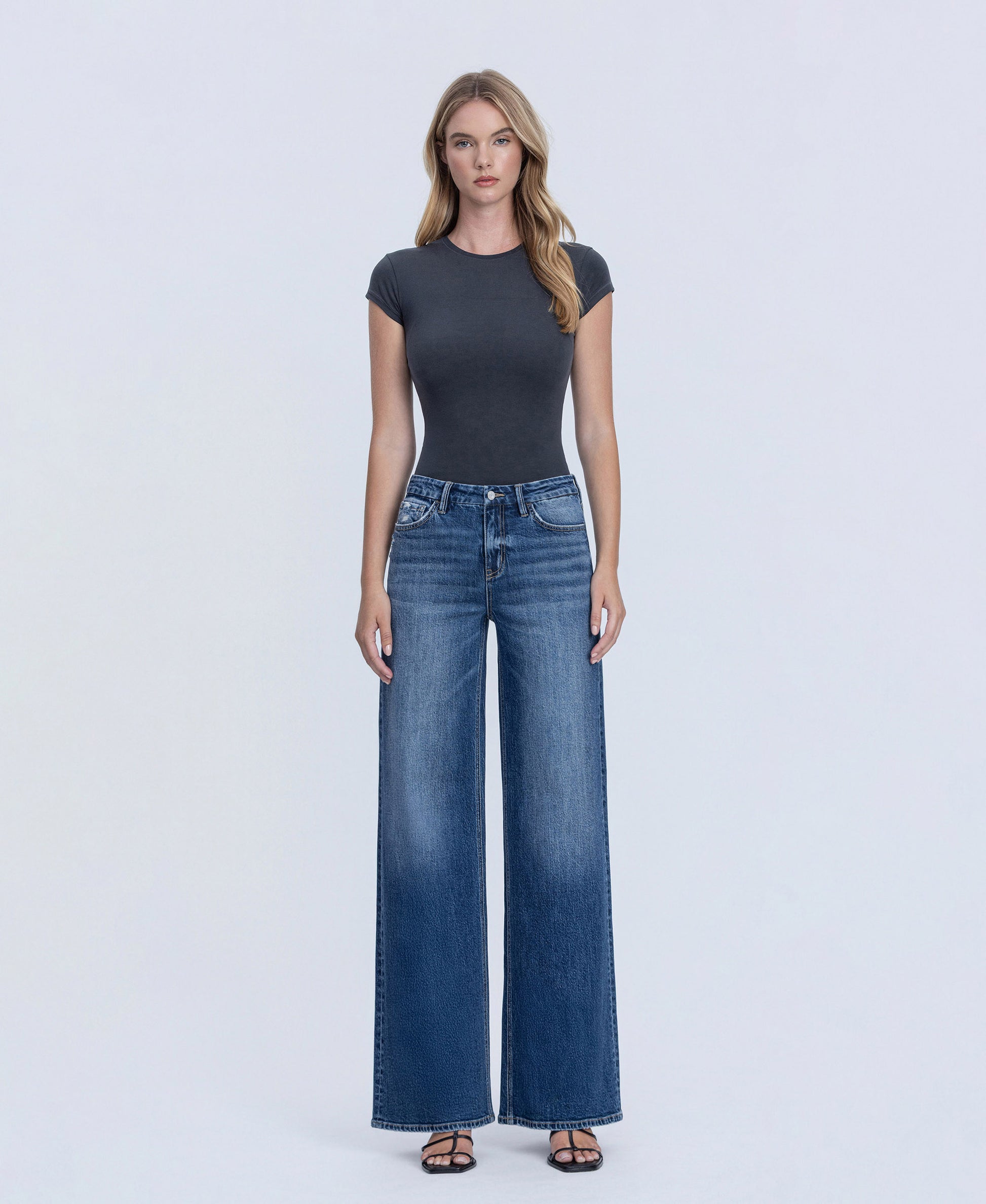 Front product images of Nicest - High Rise Seamless Waistband Wide Leg Jeans