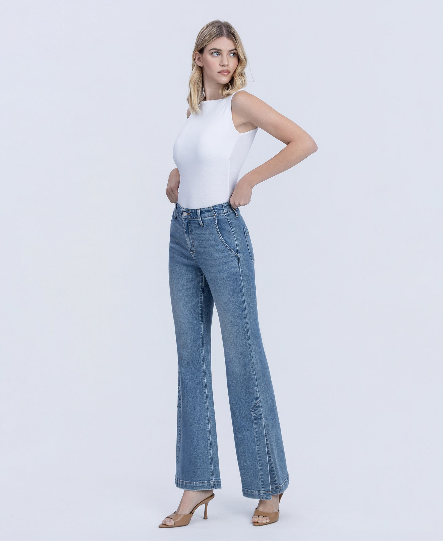 Left 45 degrees product image of Lustre - High Rise Slit Hem Easy Flare Jeans