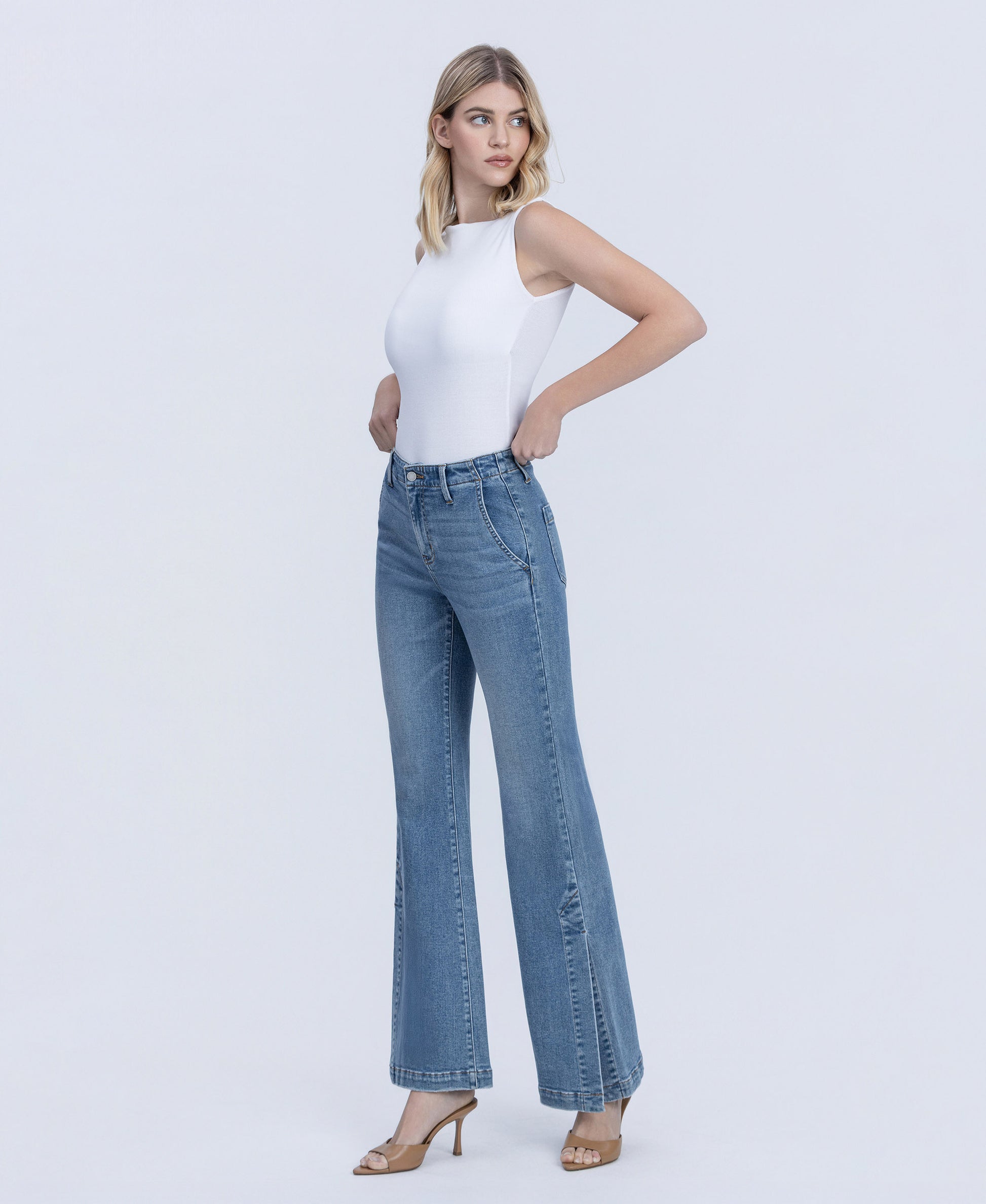 Left 45 degrees product image of Lustre - High Rise Slit Hem Easy Flare Jeans
