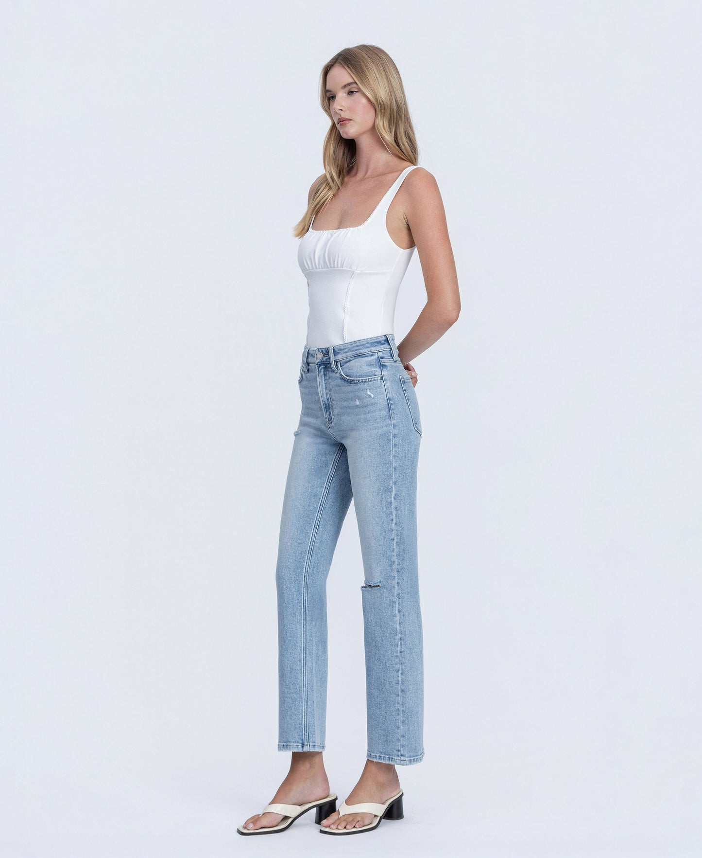 Left 45 degrees product image of  Ethereal - High Rise Ankle Straight Jeans