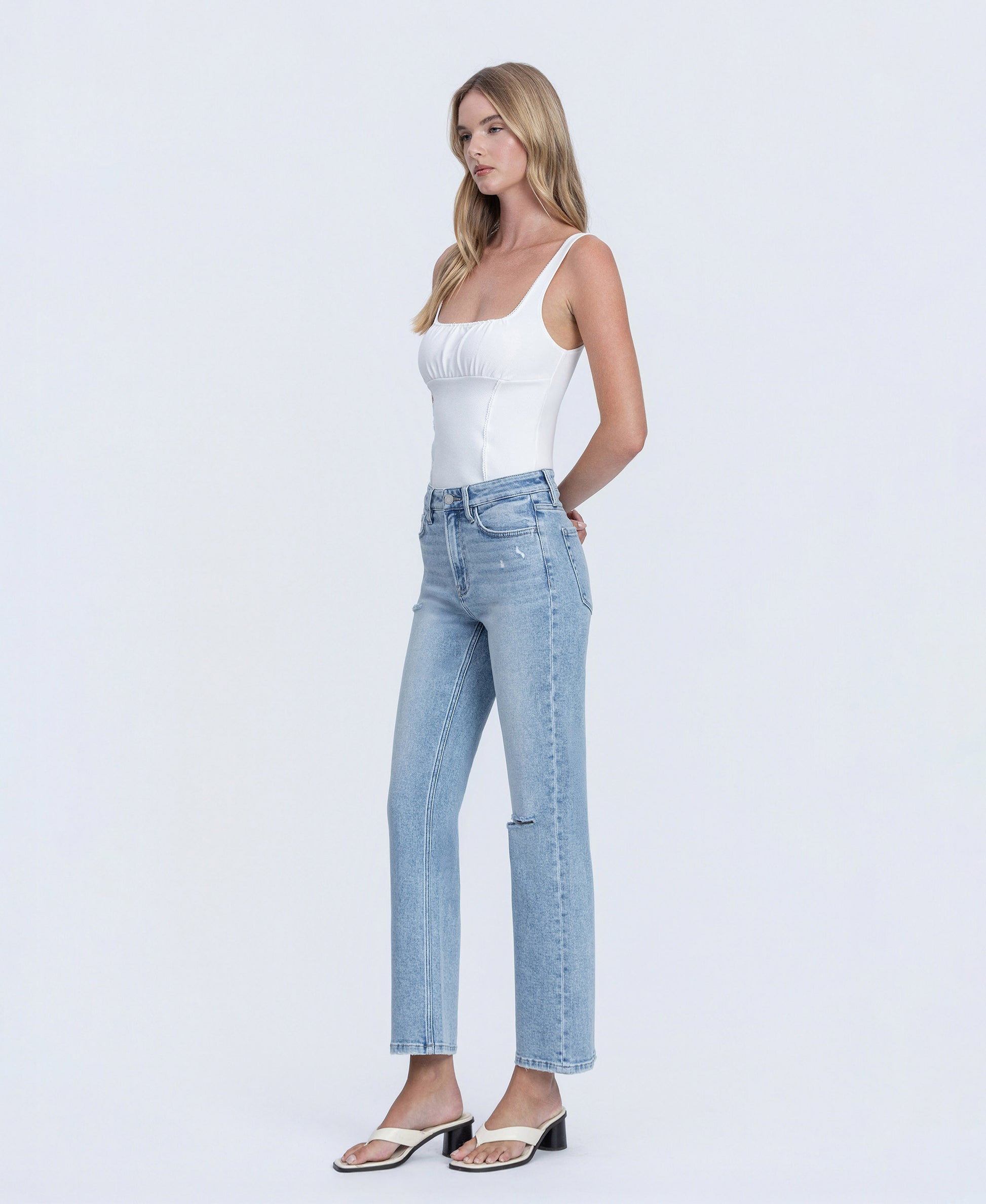 Left 45 degrees product image of  Ethereal - High Rise Ankle Straight Jeans