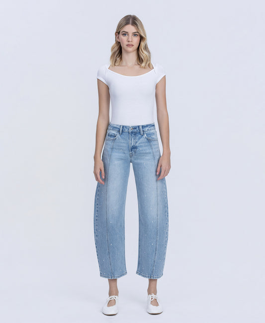 Front product images of Brilliant - High Rise Hotfix Embellished Barrel Jeans