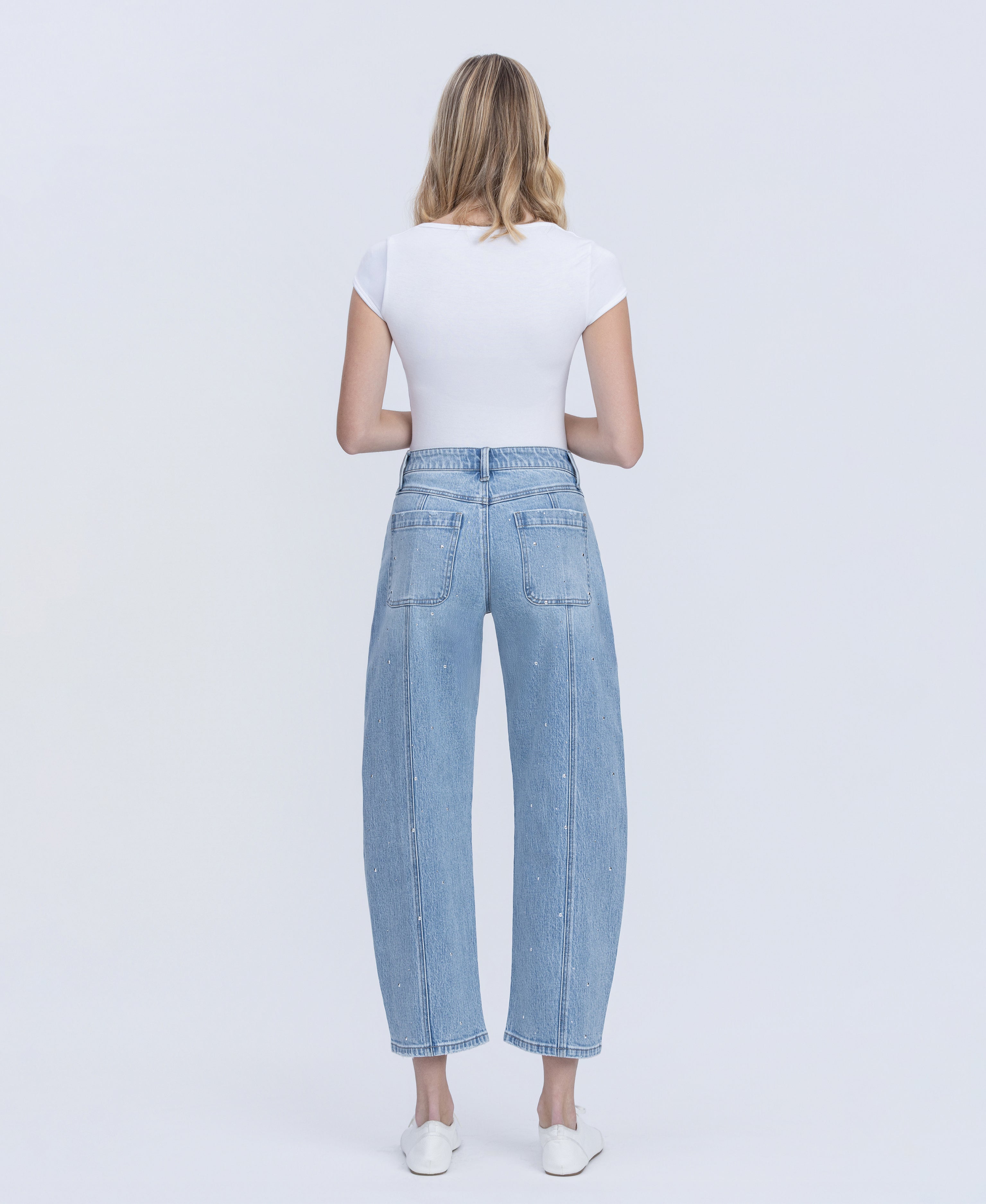 VERVET Brilliant High Rise Hotfix Embellished Barrel Jeans