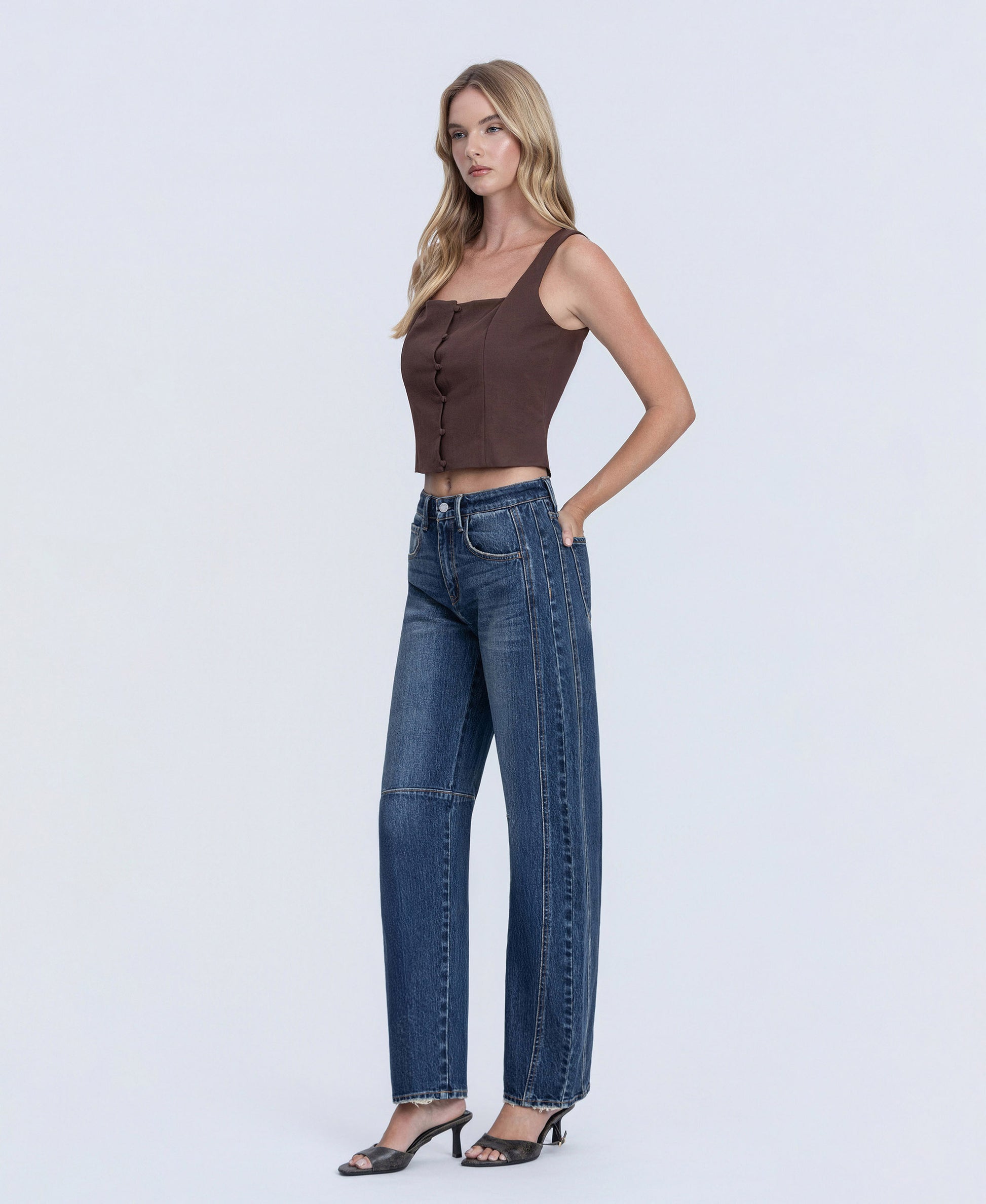 Left 45 degrees product image of Jadeite - High Rise Barrel Jeans