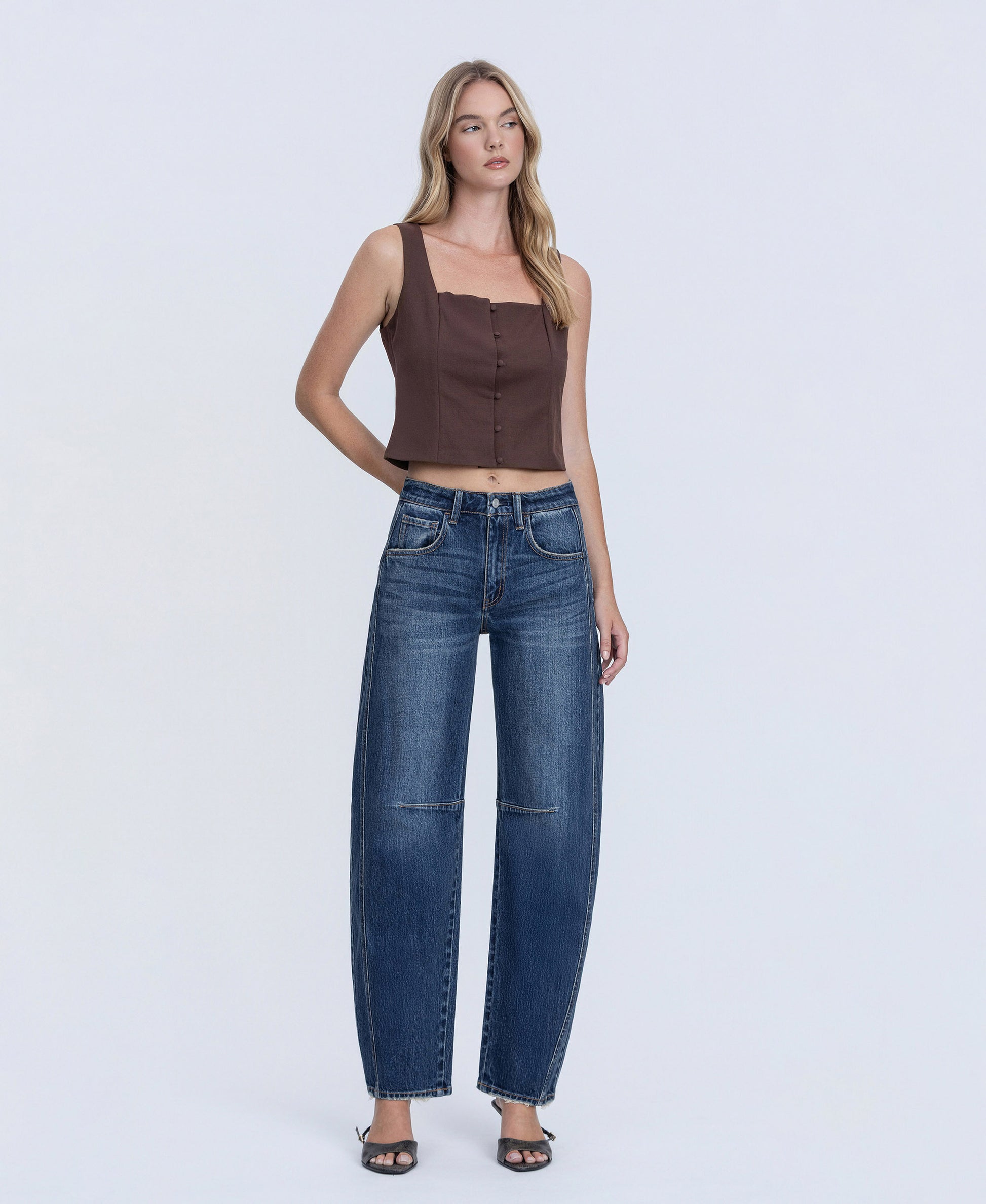 Front product images of Jadeite - High Rise Barrel Jeans