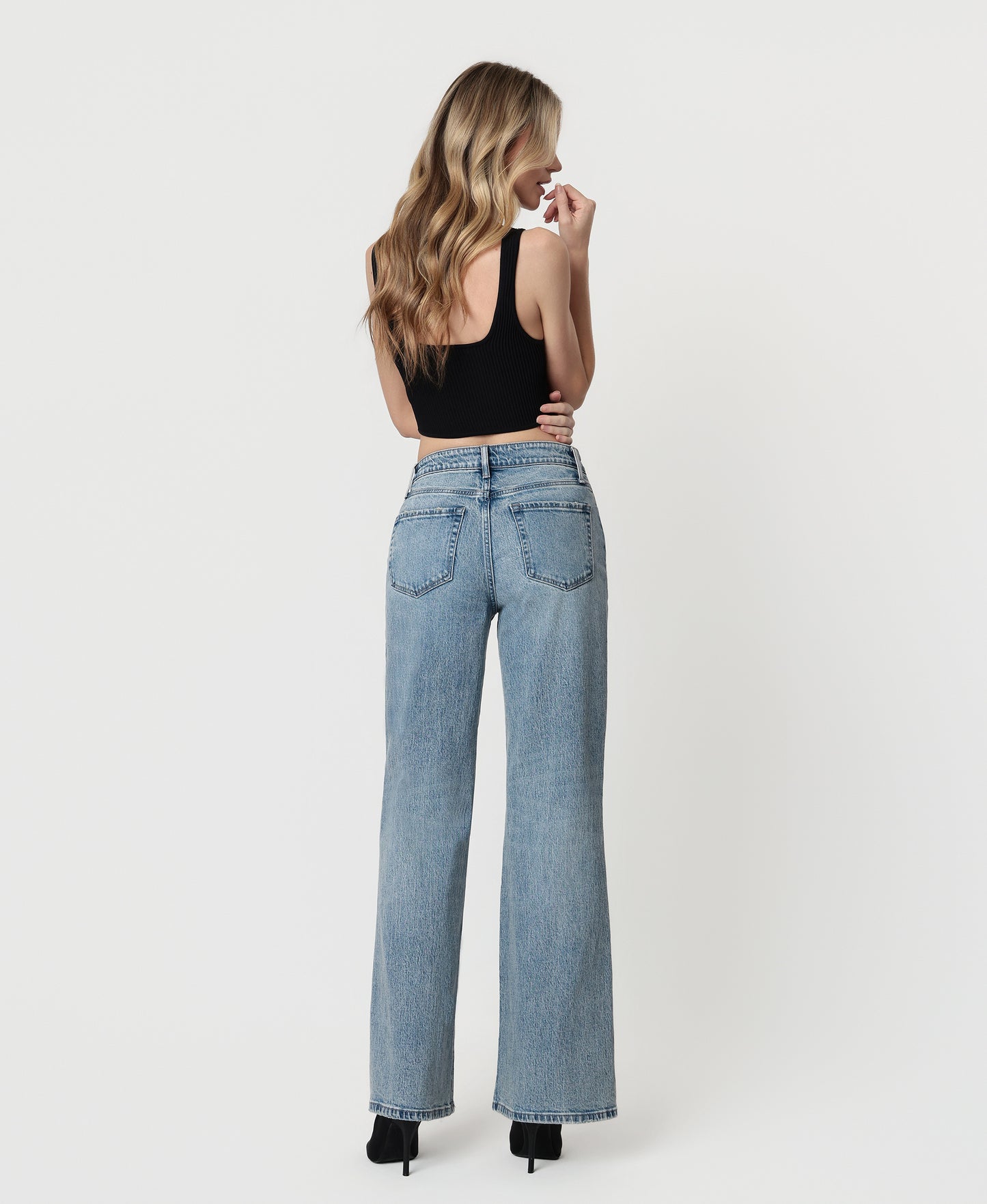 Back product images of Imaginative - High Rise Distressed Tinted Wide Leg Jeans