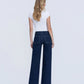 Back product images of Dark Wash - High Rise Front Welt Pocket Trouser Wide Leg Jeans