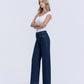 Left 45 degrees product image of Dark Wash - High Rise Front Welt Pocket Trouser Wide Leg Jeans