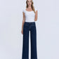 Front product images of Dark Wash - High Rise Front Welt Pocket Trouser Wide Leg Jeans

