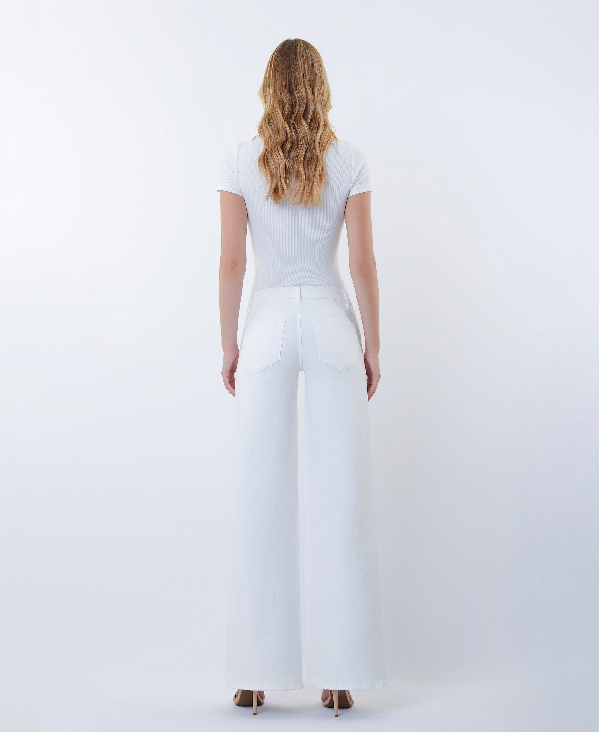 VERVET Optic White Mid Rise Distressed Wide Leg Jeans
