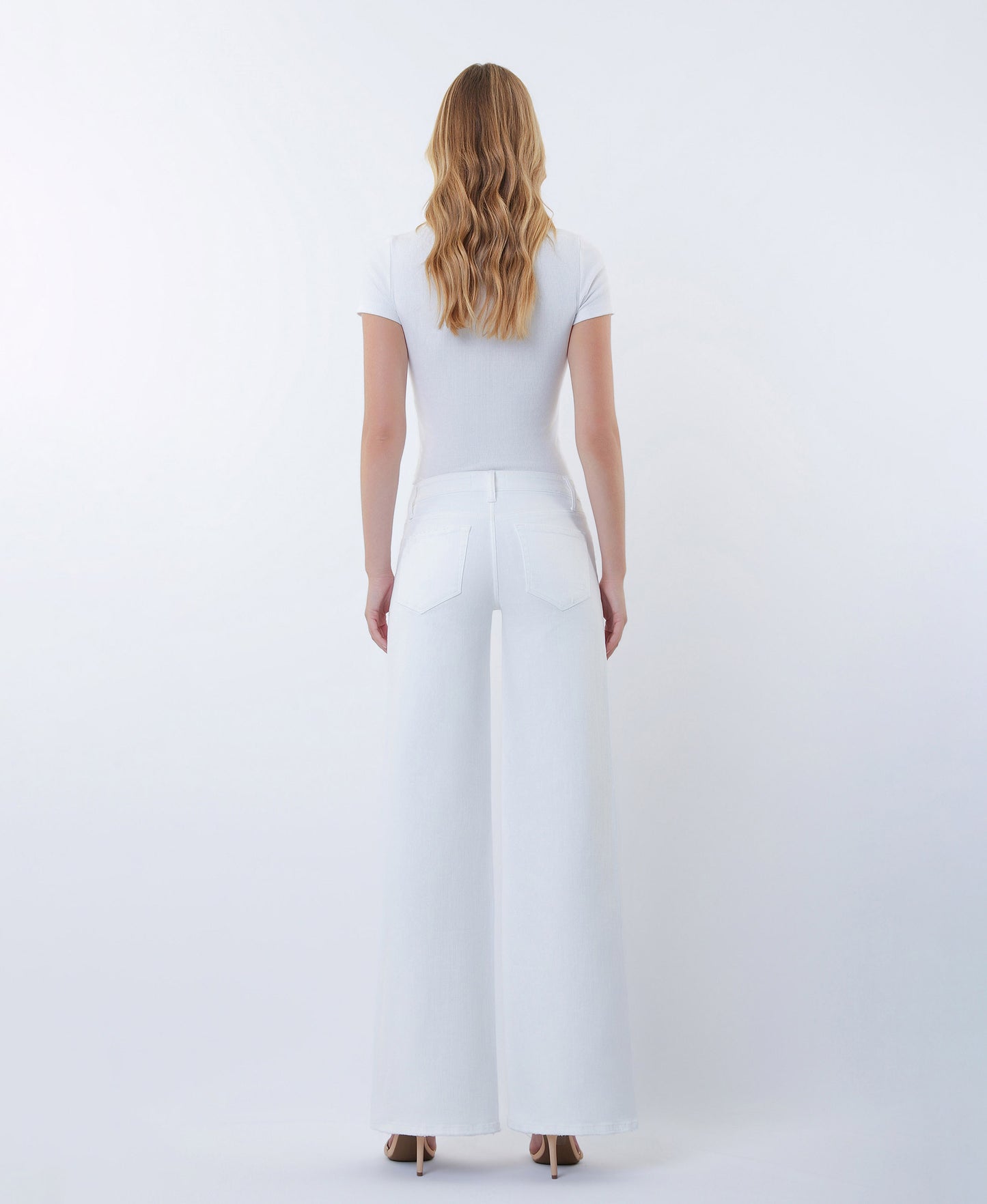 Back product images of Optic White - Mid Rise Distressed Wide Leg Jeans