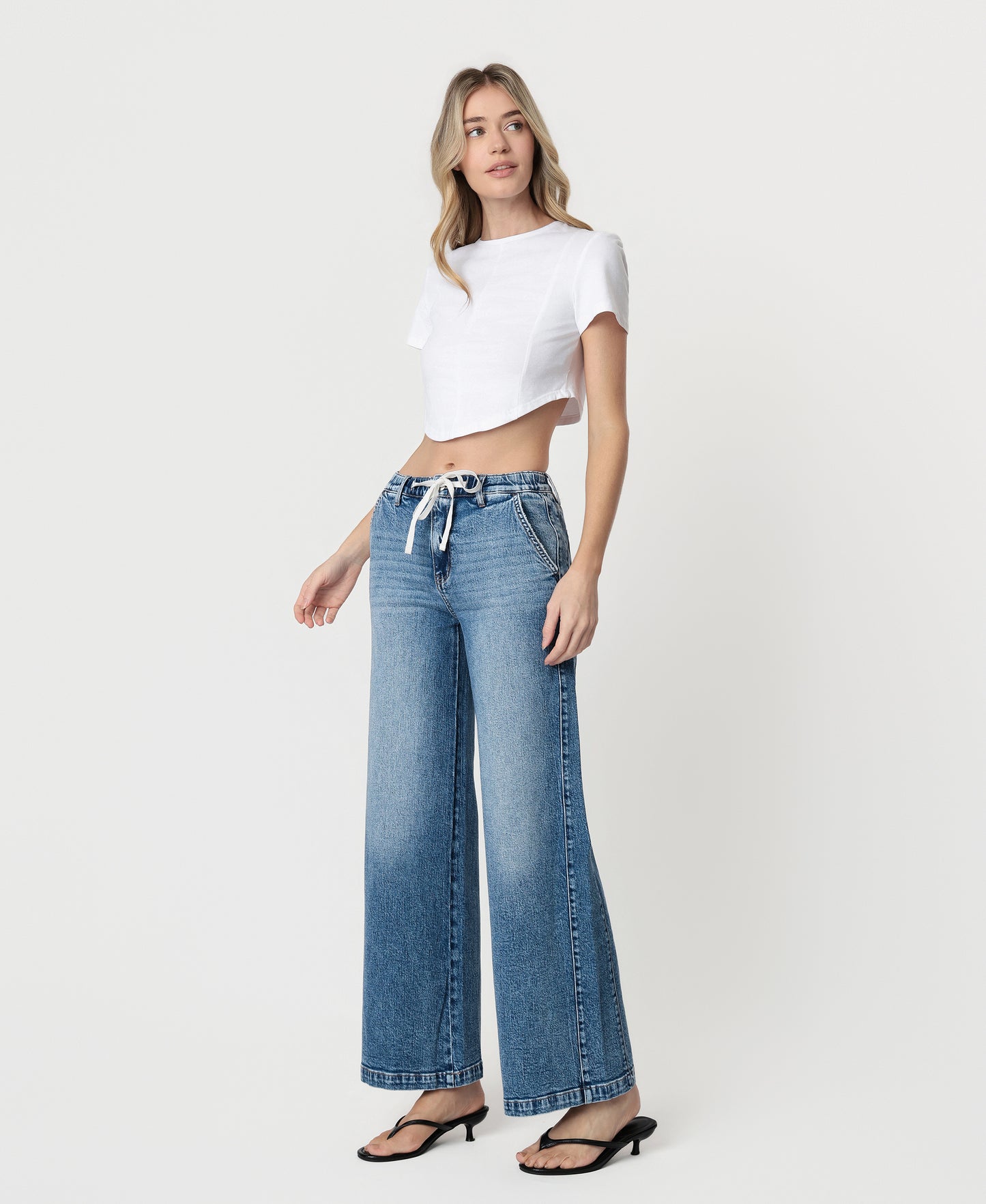 Left 45 degrees product image of Lady Bird - High Rise Waist Tie Twist Wide Leg Jeans