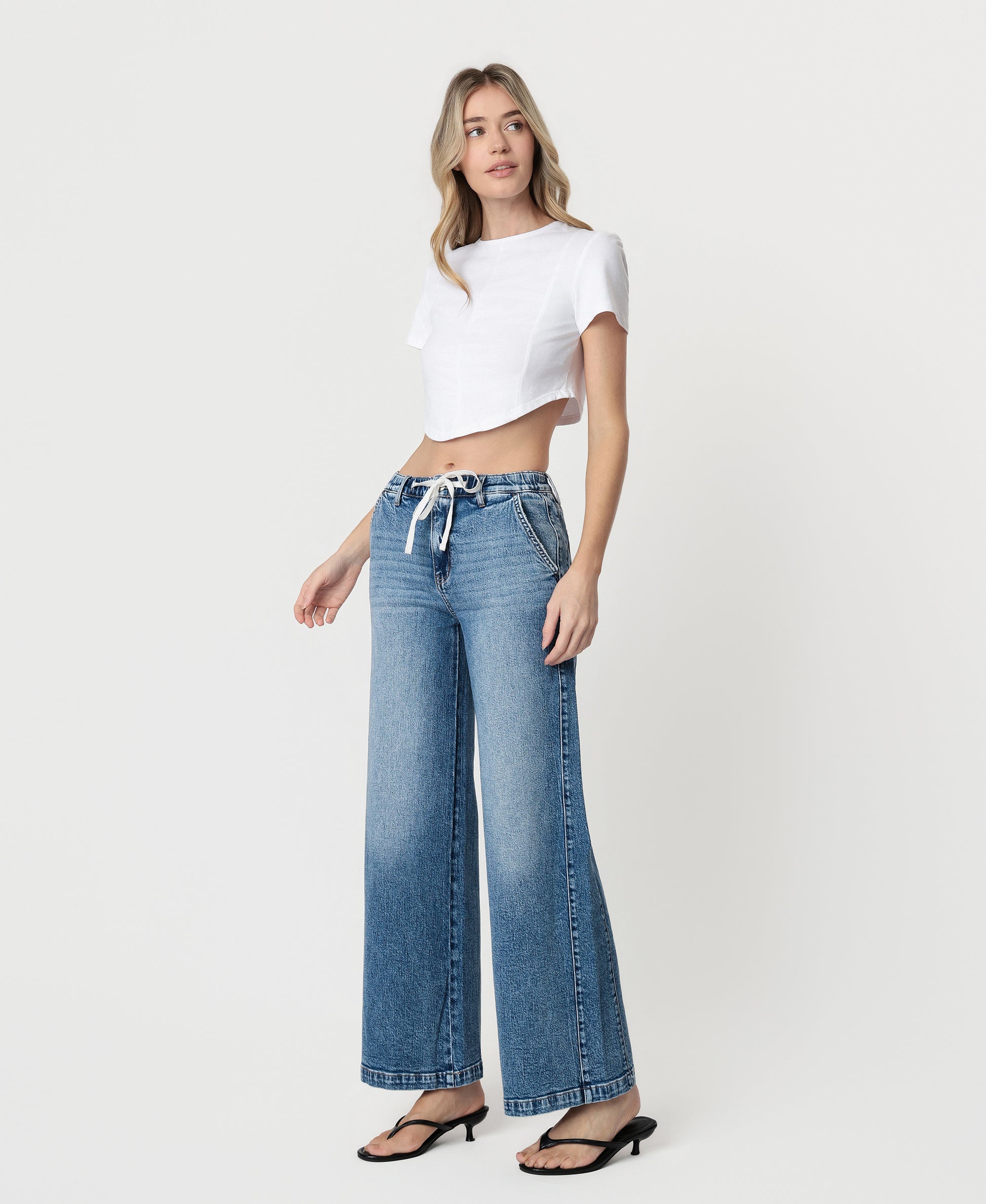 Left 45 degrees product image of Lady Bird - High Rise Waist Tie Twist Wide Leg Jeans