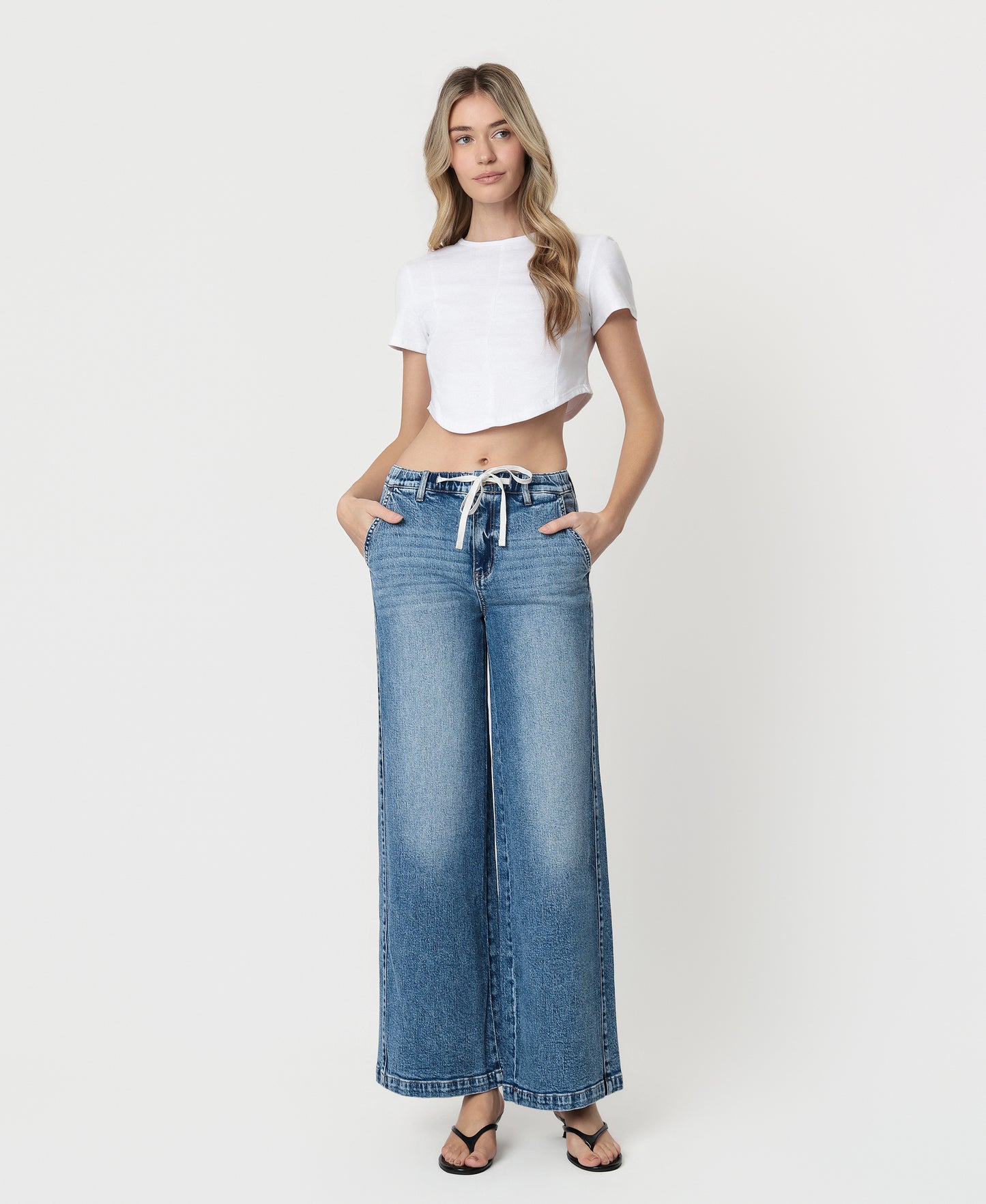 Front product images of Lady Bird - High Rise Waist Tie Twist Wide Leg Jeans