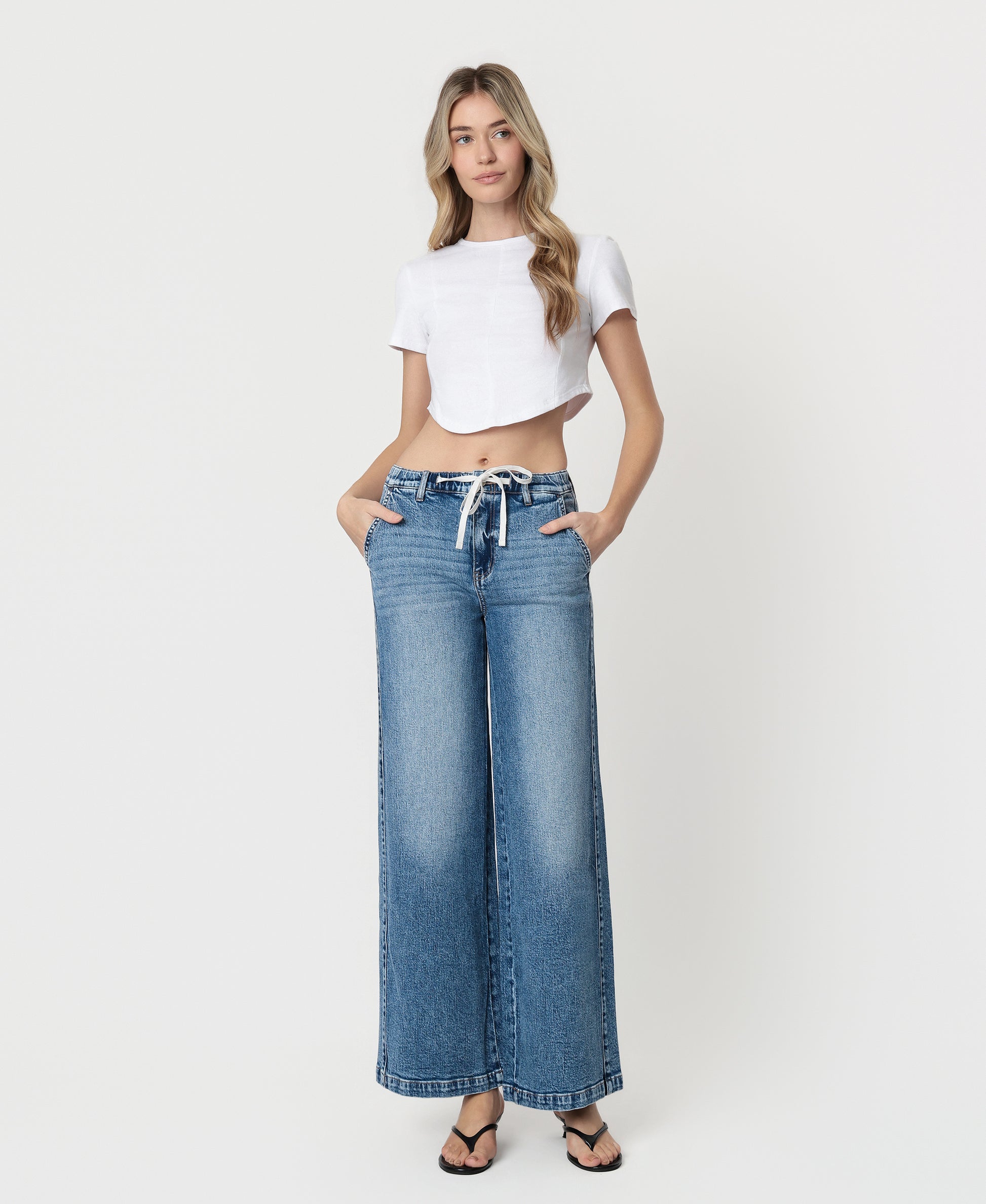 Front product images of Lady Bird - High Rise Waist Tie Twist Wide Leg Jeans