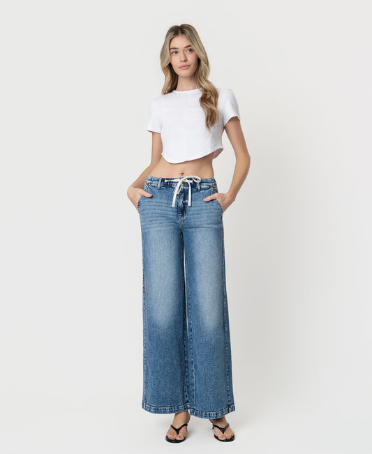 Front product images of Lady Bird - High Rise Waist Tie Twist Wide Leg Jeans