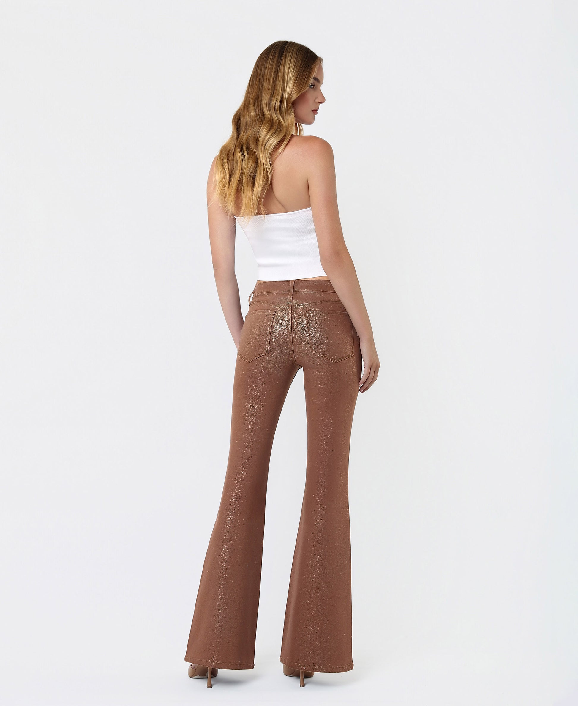 Back product images of Soft Silt - Mid Rise Gold Glitter Coated Flare Jeans