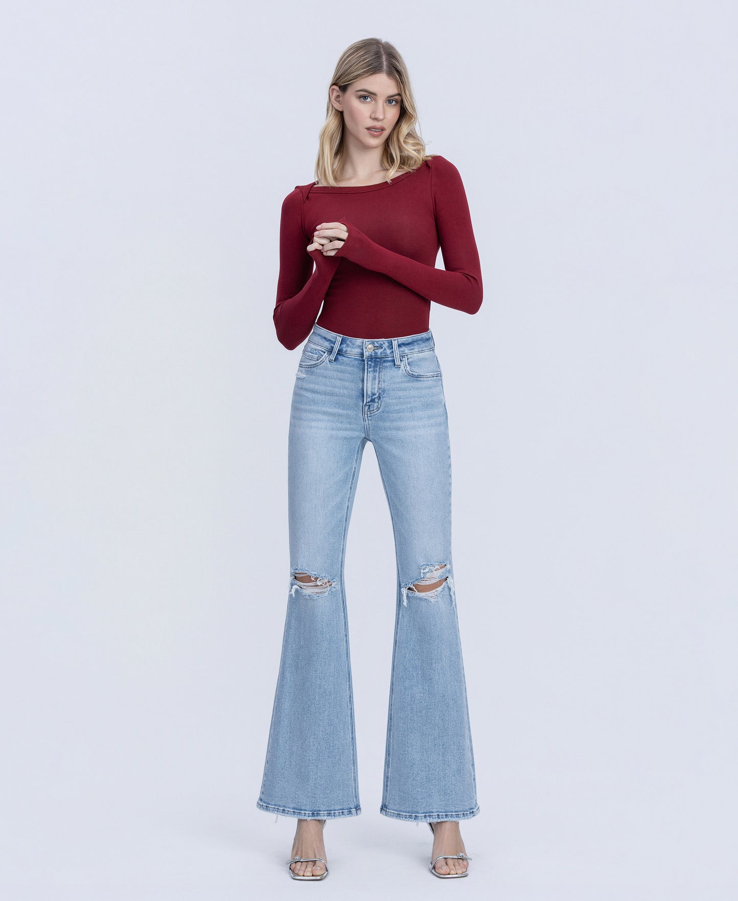 Front product images of York - High Rise Distressed Easy Flare Jeans
