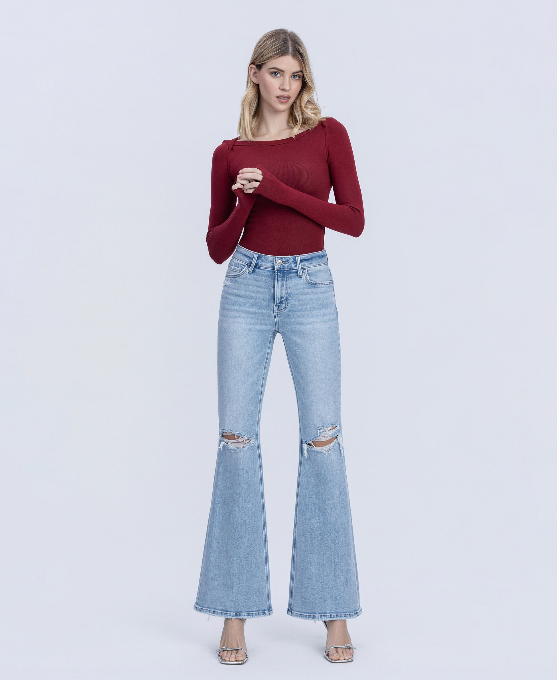 Front product images of York - High Rise Distressed Easy Flare Jeans