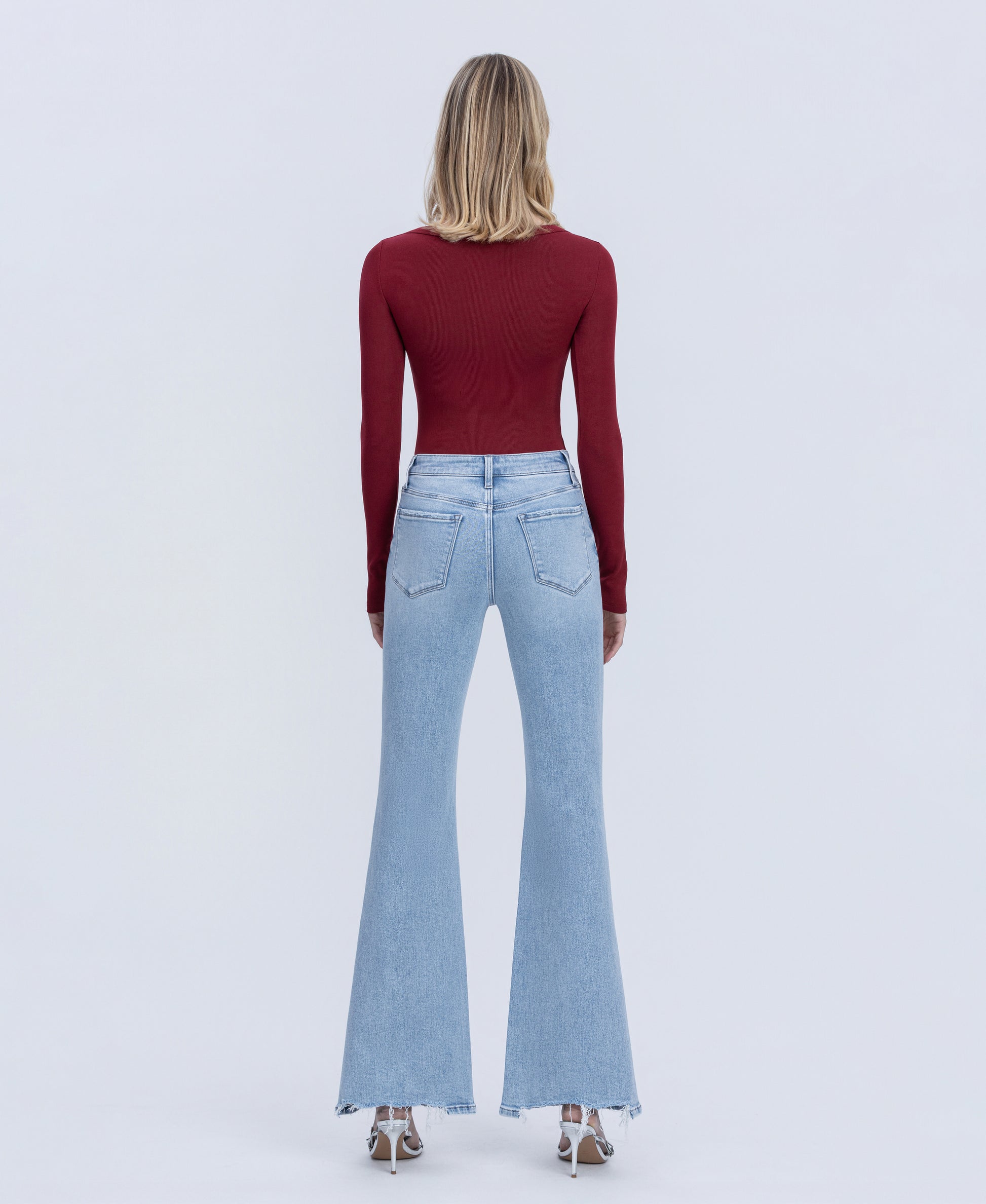 Back product images of York - High Rise Distressed Easy Flare Jeans