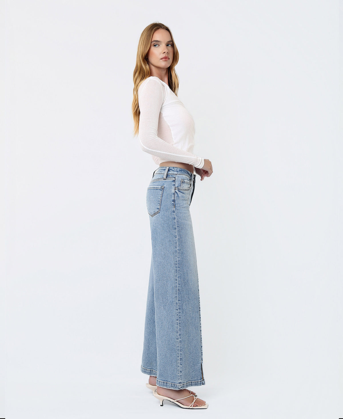 Right side product images of Breakthrough - Mid Rise Seam Detail W Front Slit Hem Wide Leg Jeans