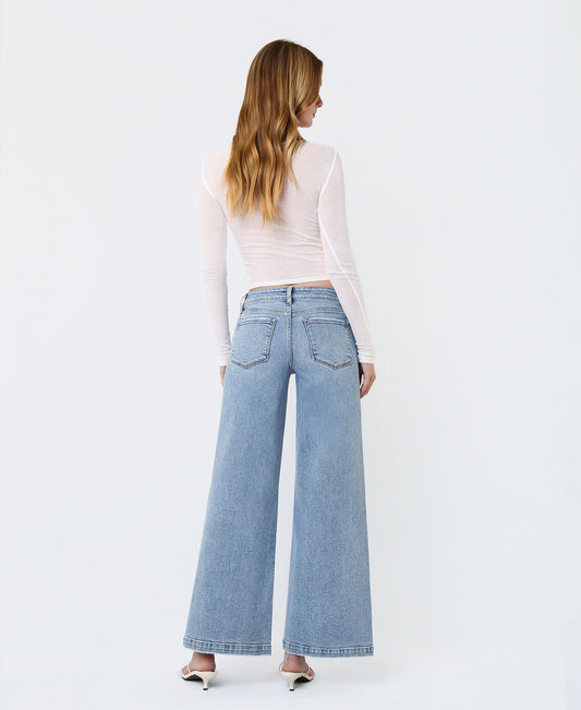 Back product images of Breakthrough - Mid Rise Seam Detail W Front Slit Hem Wide Leg Jeans