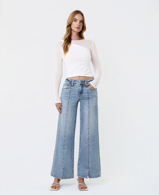 Front product images of Breakthrough - Mid Rise Seam Detail W Front Slit Hem Wide Leg Jeans