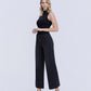 Left 45 degrees product image of Black - High Rise Patch Pocket Pin Tuck Wide Leg Jeans