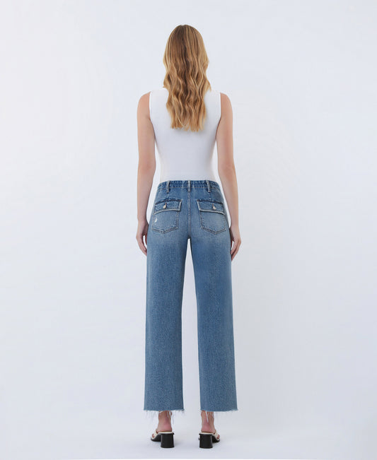 Back product images of Fantasy - High Rise Patch Pocket Slim Wide Leg Jeans