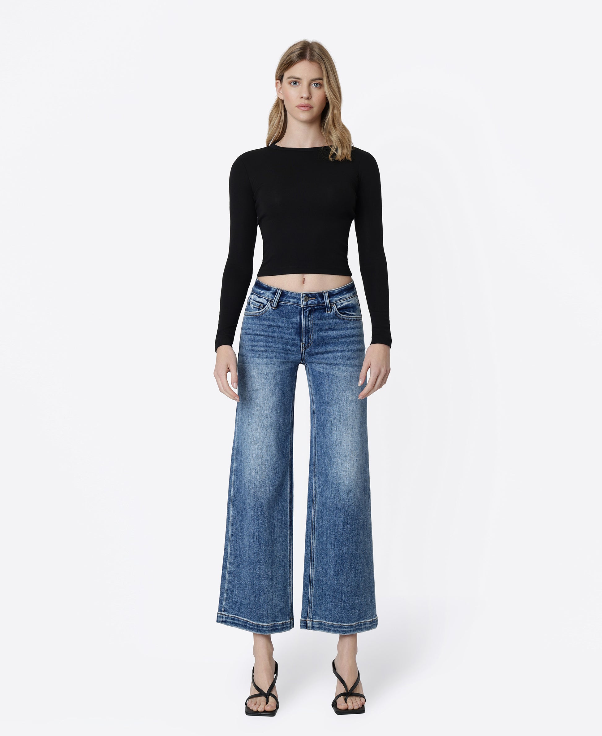 Front product images of Cherish - Mid Rise Ankle Wide Leg Jeans