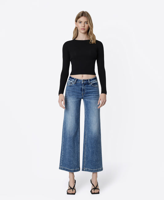 Front product images of Cherish - Mid Rise Ankle Wide Leg Jeans