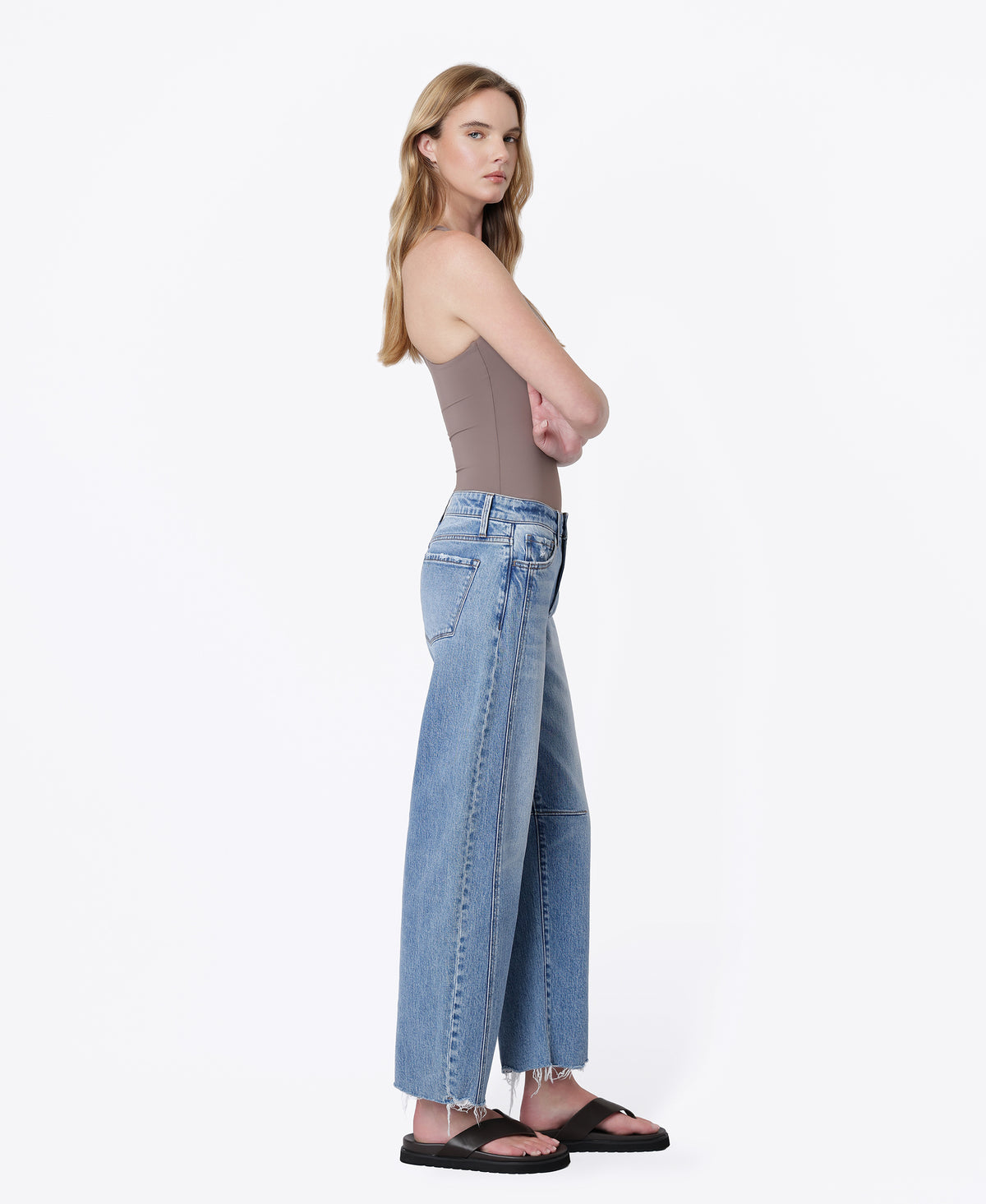 Right side product images of Civilize - High Rise Raw Hem Seam Detail Crop Barrel Jeans