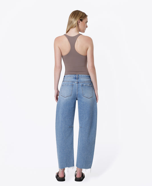 Back product images of Civilize - High Rise Raw Hem Seam Detail Crop Barrel Jeans