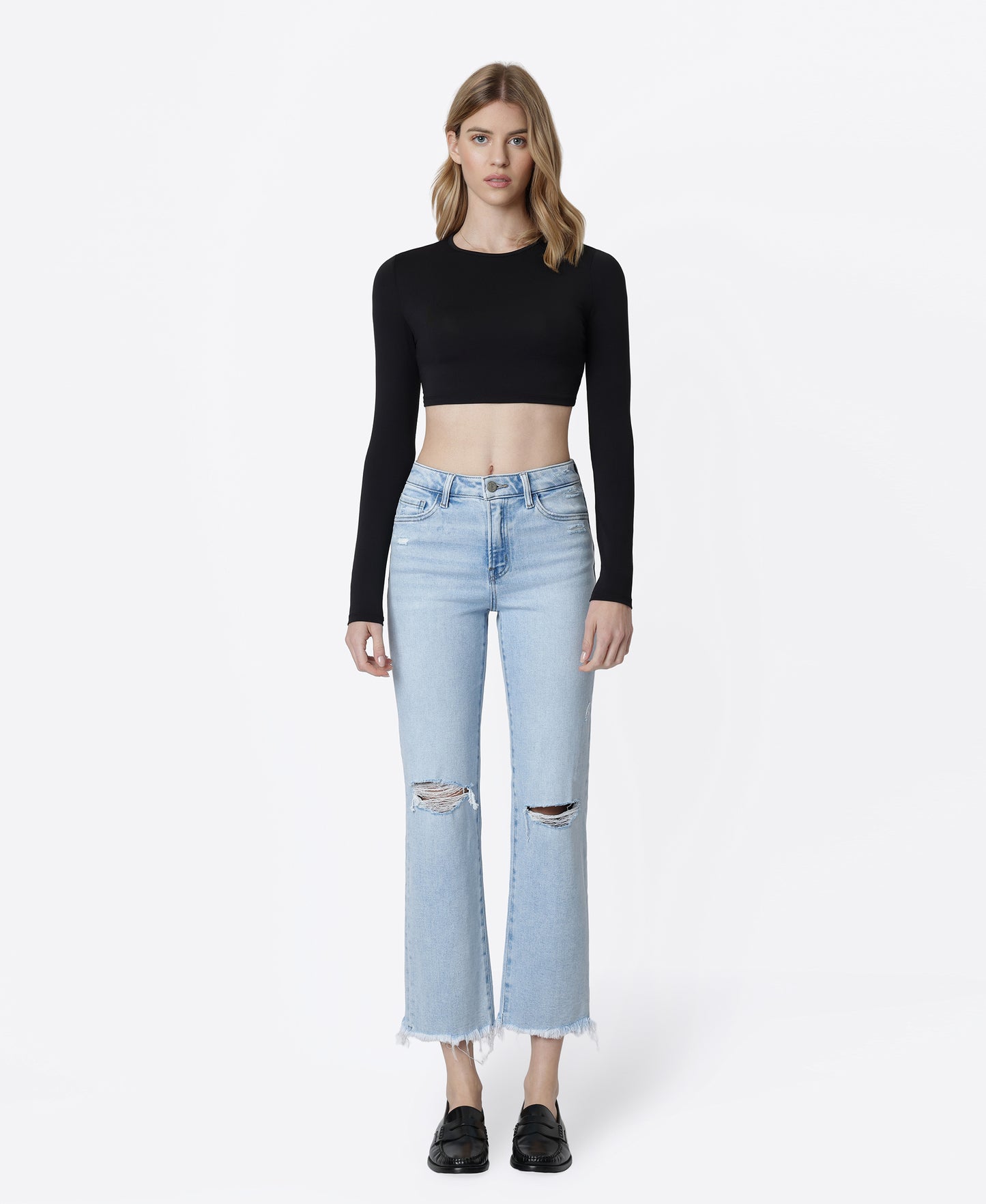 Front product images of Electrostatic - High Rise Distressed Ankle Straight Jeans