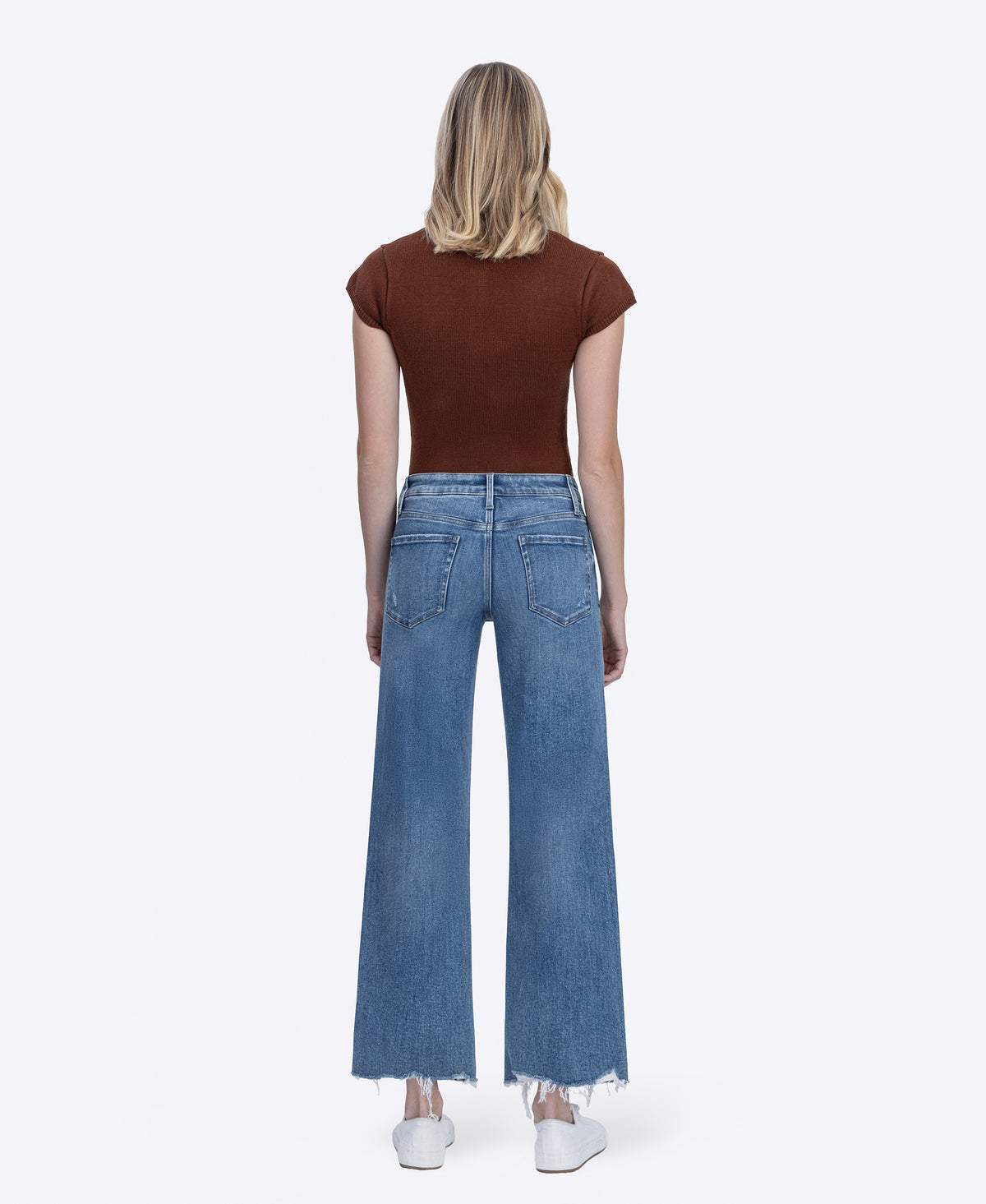 Back product images of Emphasized - High Rise Distressed Hem Ankle Slim Wide Leg Jeans
