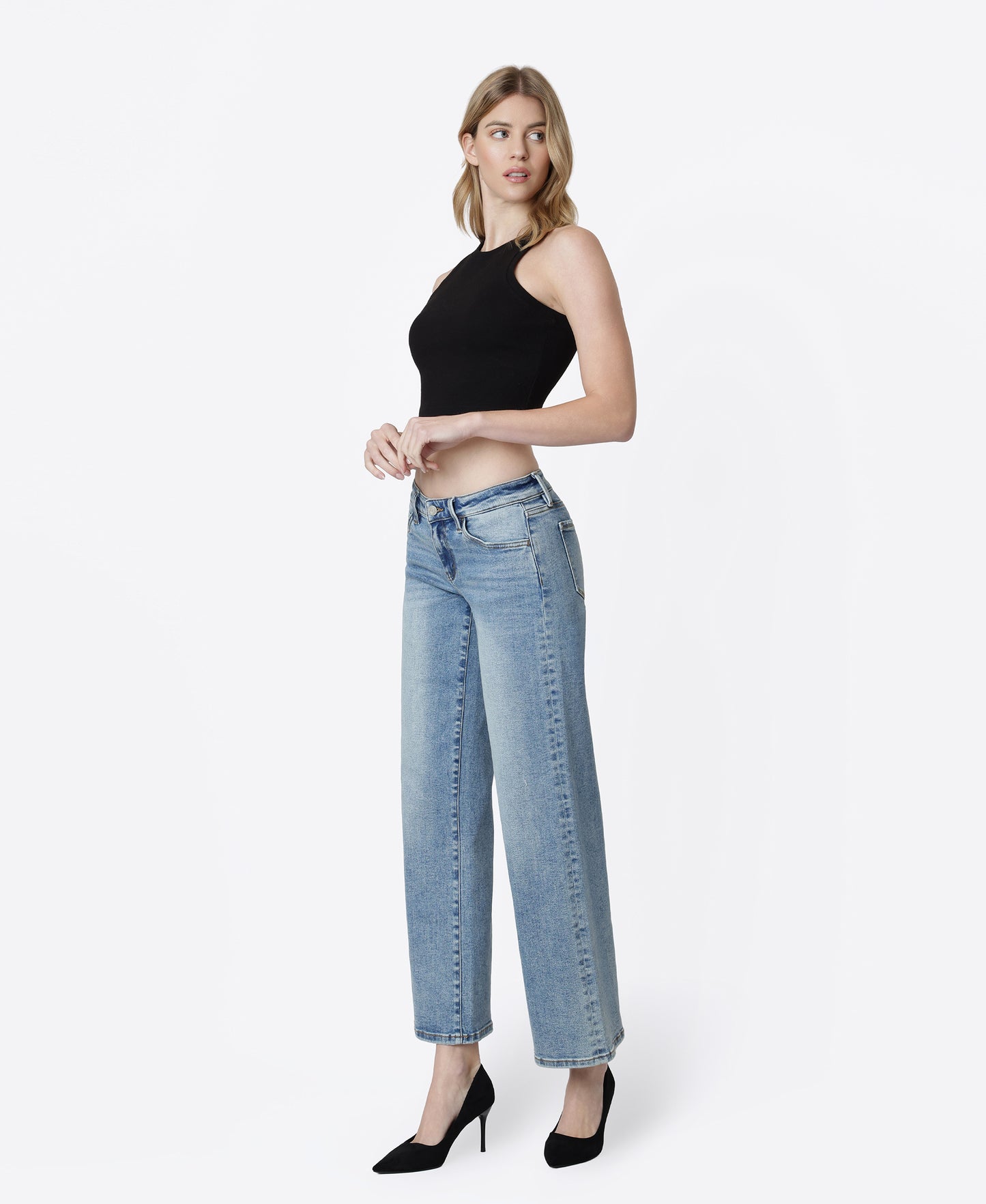 Left 45 degrees product image of Gem - Low Rise Wide Leg Jeans