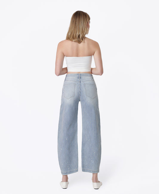 Back product images of Stripe - High Rise Striped Paint Splash Barrel Jeans