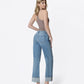 Back product images of  Glitz - Mid Rise Distressed Cuffed Slim Wide Leg Jeans