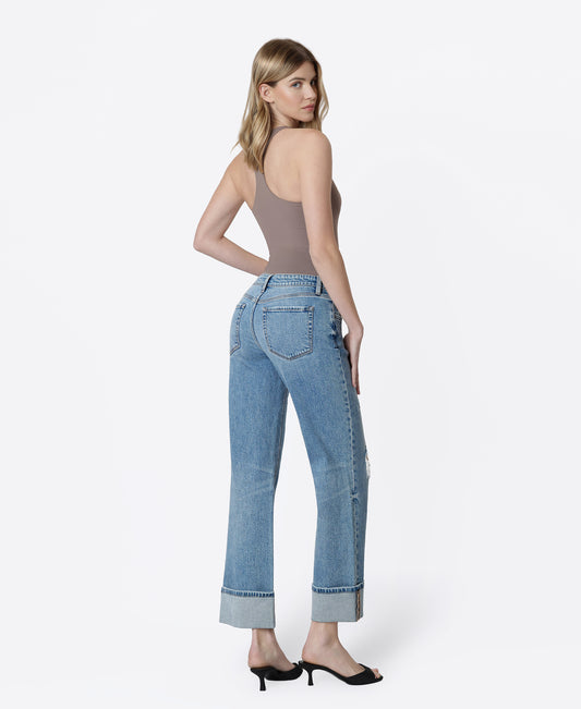 Back product images of Glitz - Mid Rise Distressed Cuffed Slim Wide Leg Jeans