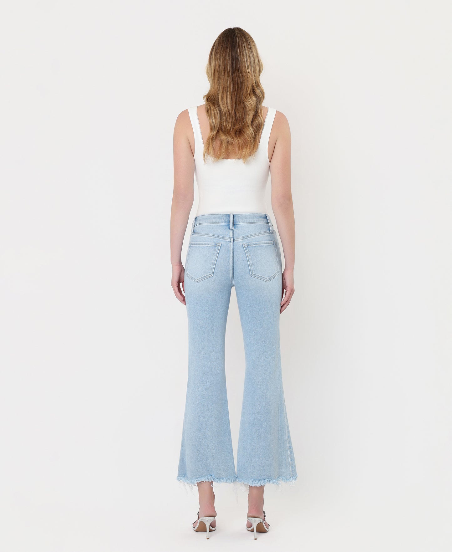 Back product images of Charm - High Rise Uneven Frayed Hem Crop Easy Flare Jeans