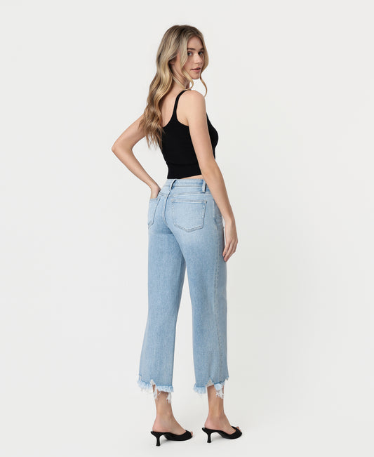 Back product images of Charming - Mid Rise Raw Distressed Hem Wide Leg Jeans